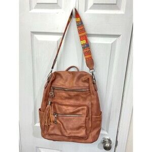 Vintage Style Faux Leather Backpack with Colorful Strap
